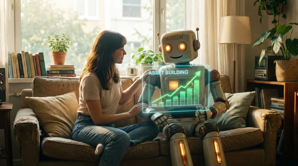 AIと協力して資産形成をするイメージ