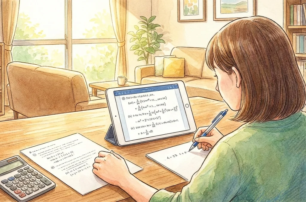 iPadを使い簿記2級の勉強をしている様子